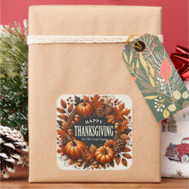 Glückwunsch Erntedankspulkine Herbstleaves Kranz Quadratischer Aufkleber
