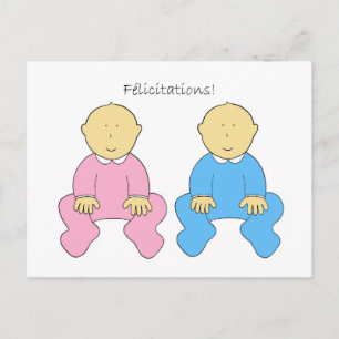 Glückwunsch, French Twins Boy und Girl Postkarte