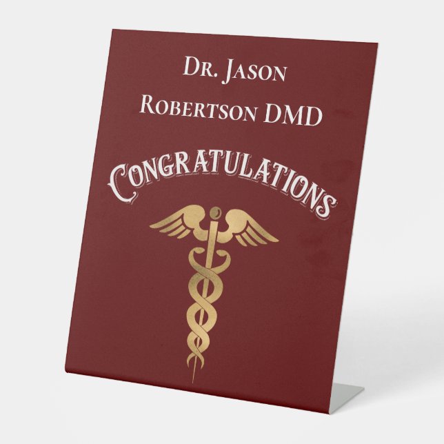 Glückwunsch Gold Caduceus Dentist Dental Sockelschild (Vorderseite)