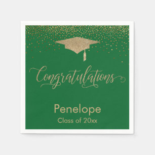 Glückwunsch Gold Confetti Graduation Cap Green Serviette