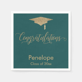 Glückwunsch Gold Glitzer Graduation Cap Aquamarin Serviette