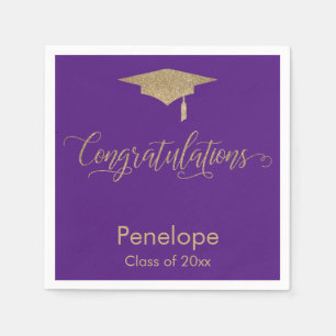 Glückwunsch Gold Glitzer Graduation Cap Lila Serviette