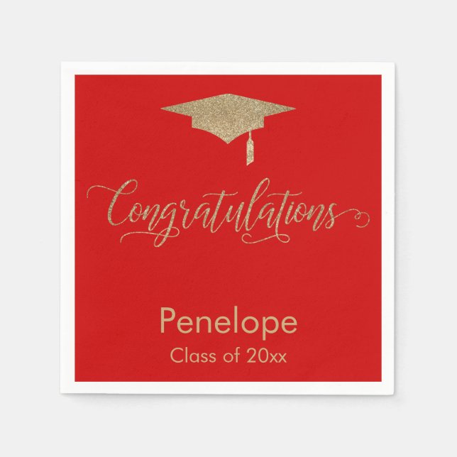 Glückwunsch Gold Glitzer Graduation Cap, Red Serviette (Vorderseite)