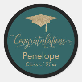 Glückwunsch Gold Graduation Cap Aquamarin Runder Aufkleber
