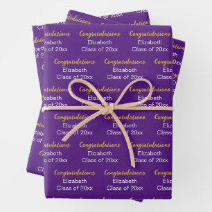 Glückwunsch Gold Lila Klasse von 20xx Name Geschenkpapier Set
