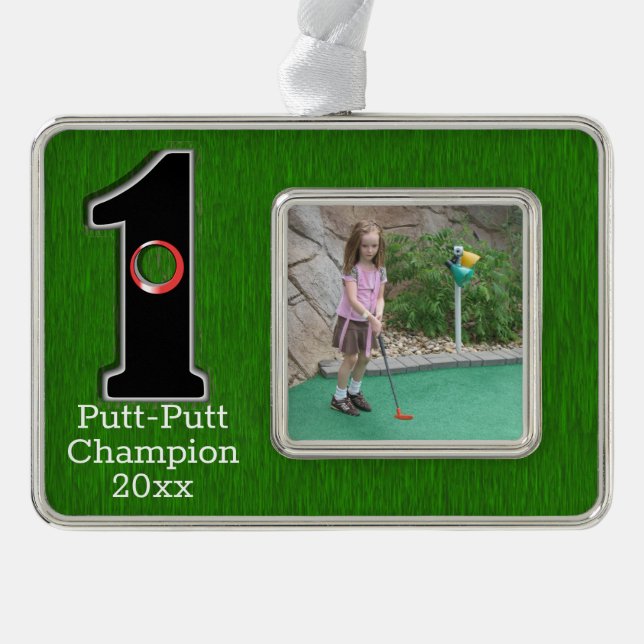 Glückwunsch Golfer Hole in einem Maßstab Rahmen-Ornament Silber (Vorderseite)