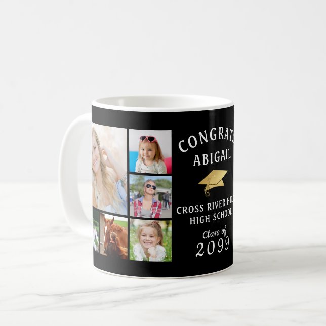 GLÜCKWUNSCH GRAD 12 Foto Collage Gold Cap Kaffeetasse (Vorderseite Links)