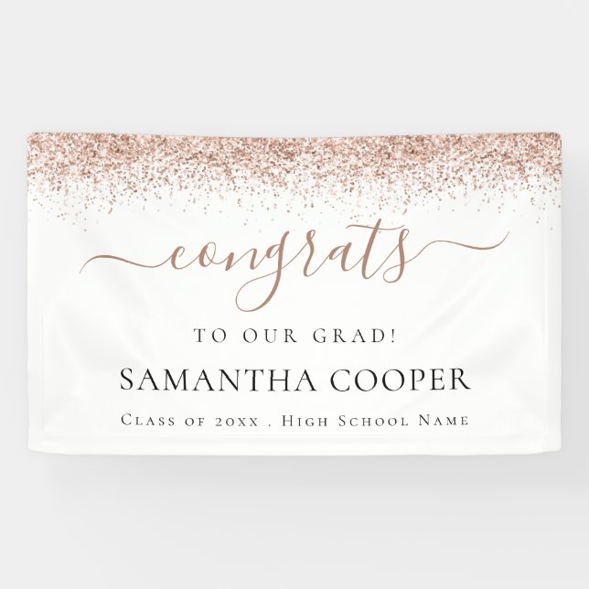 Glückwunsch Grad 2024 Rose Gold Glitzer Abschluss Banner (Horizontal)