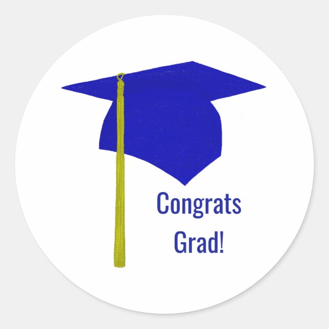 Glückwunsch Grad Blue Cap Gelber Tassel Abschluss Runder Aufkleber (Vorderseite)