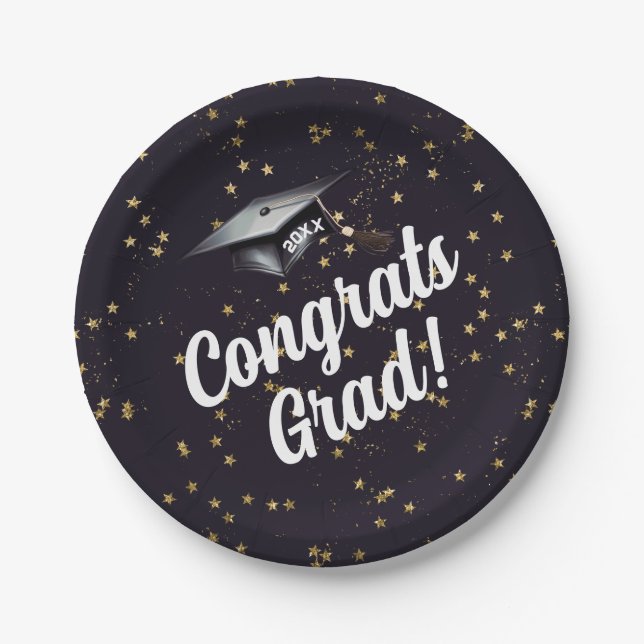 Glückwunsch Grad Blue Gold Confetti Graduation Par Pappteller (Vorderseite)