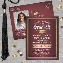 Glückwunsch Grad Burgund & Gold Save the Date Foto Ankündigungspostkarte