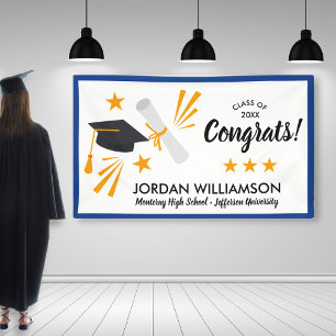 Glückwunsch Grad Cap Diploma Blue Graduation Party Banner