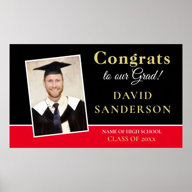 Glückwunsch Grad Foto Name Gold Schwarz Poster (Vorne)