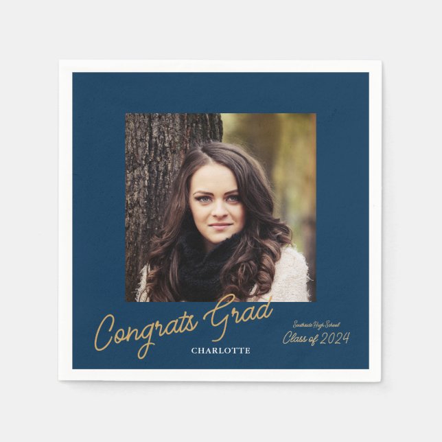 Glückwunsch Grad Foto Script Graduation Party Serviette (Vorderseite)