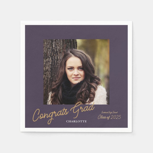 Glückwunsch Grad Foto Script Graduation Party Serviette (Vorderseite)