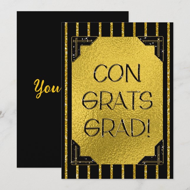 Glückwunsch Grad! Glitzer mit schwarzem Imitat Str (Vorne/Hinten)