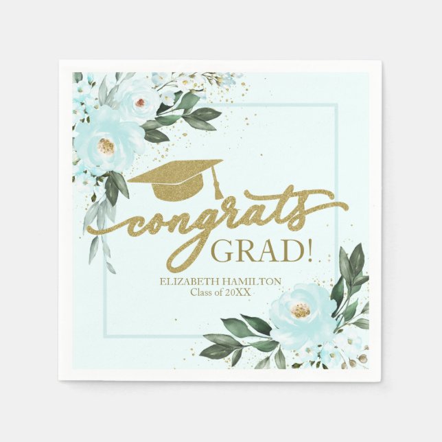 Glückwunsch Grad Gold Aquamarine Blumenstudium Serviette (Vorderseite)