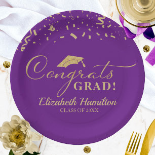 Glückwunsch Grad Gold Script Graduation Party Lila Pappteller