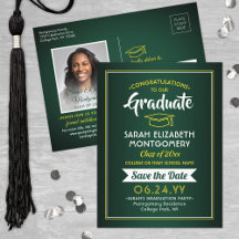 Glückwunsch Grad Green und Gold Save the Date Foto