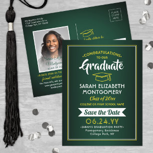 Glückwunsch Grad Green und Gold Save the Date Foto Ankündigungspostkarte
