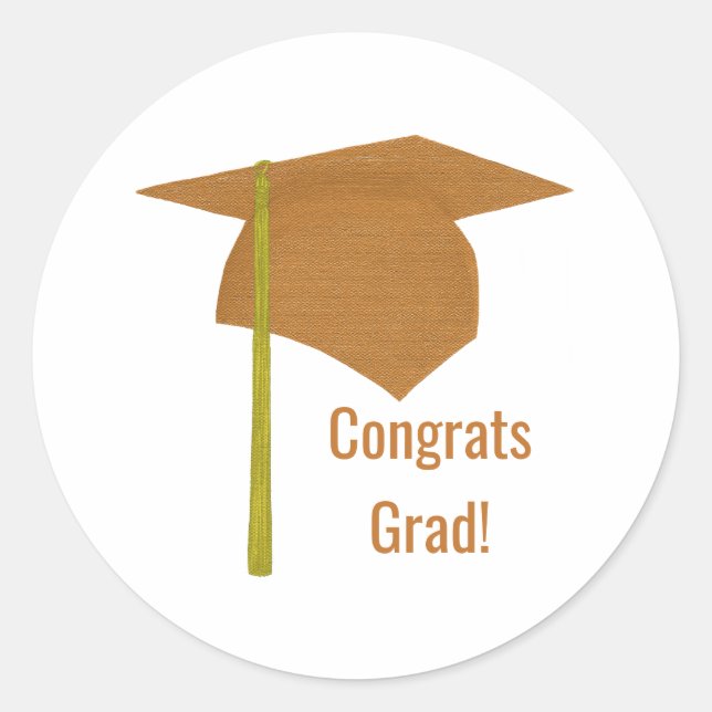 Glückwunsch Grad Orange Cap Gelber Tassel Abschlus Runder Aufkleber (Vorderseite)