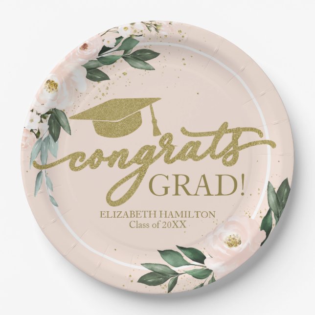 Glückwunsch Grad Pink Blush Blues Graduation Party Pappteller (Vorderseite)