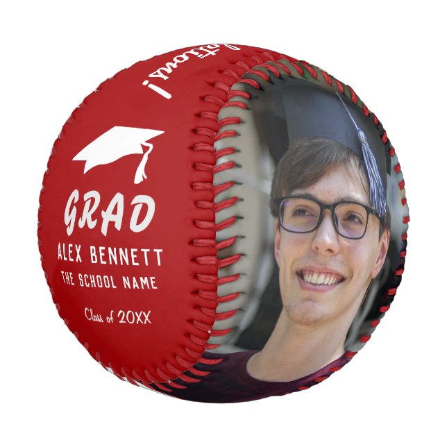 Glückwunsch Grad Red Graduation Cap 2 Foto Baseball (Schrägansicht)