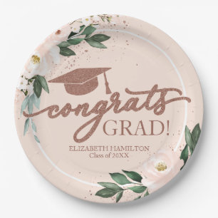 Glückwunsch Grad rosa Blush Bloral Graduation Part Pappteller