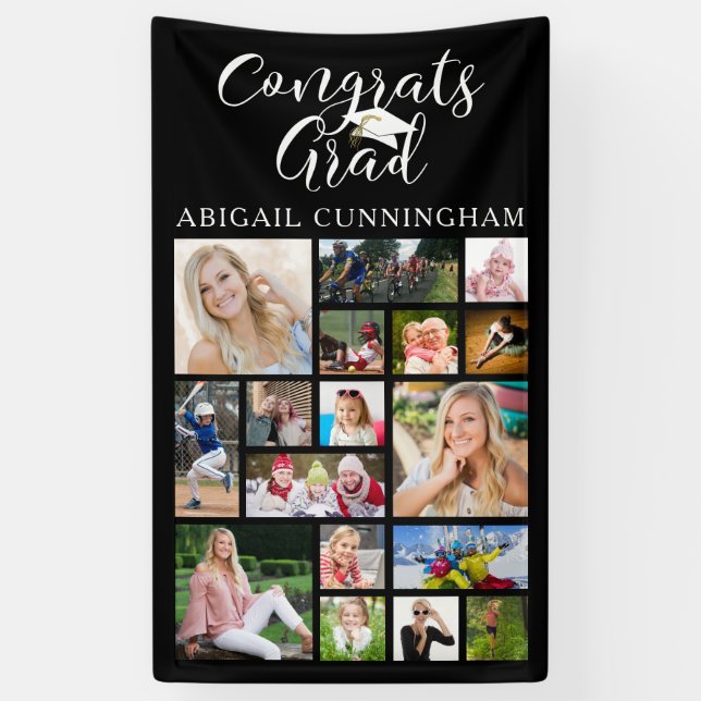 Glückwunsch Grad Script Typografie 17 FotoCollage Banner (Vertikal)