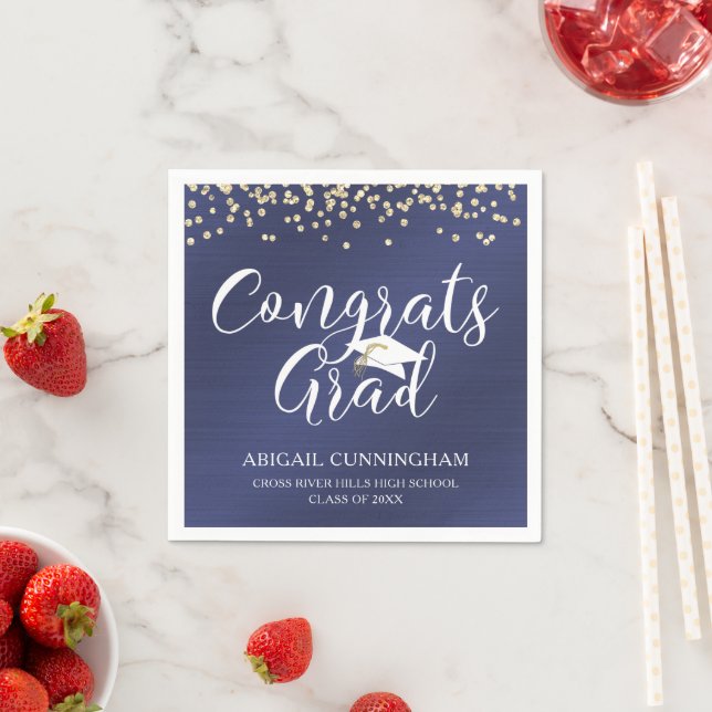 GLÜCKWUNSCH GRAD Script Typografie Metallic Navy B Serviette (Beispiel)
