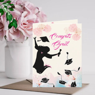 Glückwunsch Grad! - Weibliche Graduate - Rosa Bläs Karte