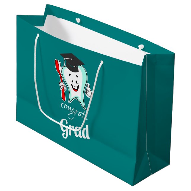 Glückwunsch Grad White Tooth mit Graduierungspausc Große Geschenktüte (Vorderseite Schrägansicht)