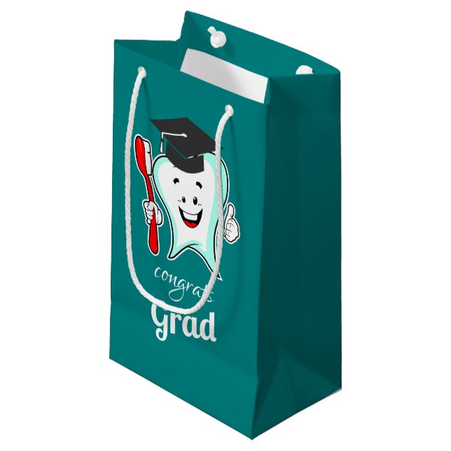 Glückwunsch Grad White Tooth mit Graduierungspausc Kleine Geschenktüte (Vorderseite Schrägansicht)