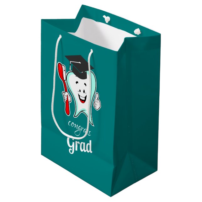 Glückwunsch Grad White Tooth mit Graduierungspausc Mittlere Geschenktüte (Vorderseite Schrägansicht)