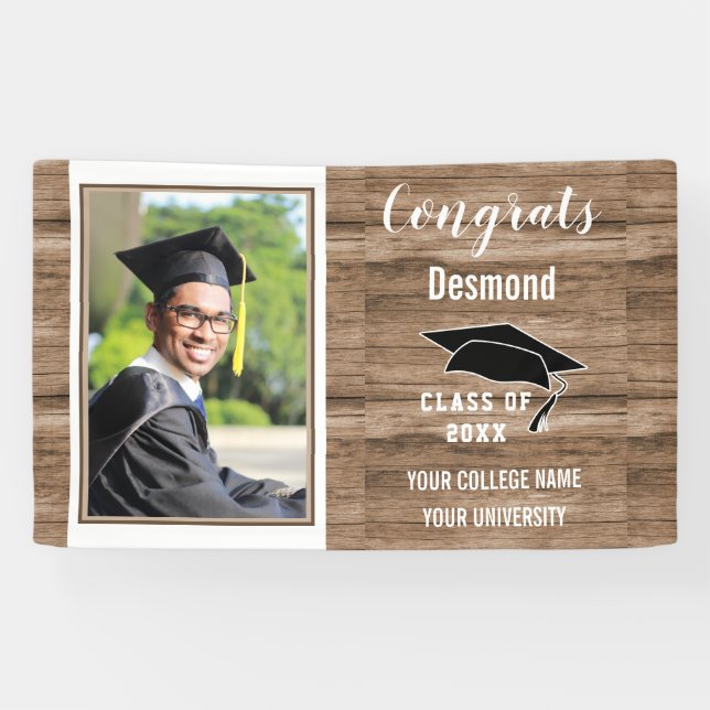 Glückwunsch Graduate 2023 Typ Foto Abschluss Wood Banner (Horizontal)