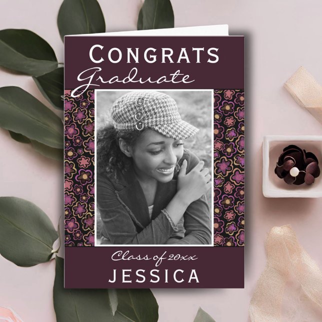 Glückwunsch Graduate Blume Pattern Foto Abschluss Karte (Von Creator hochgeladen)
