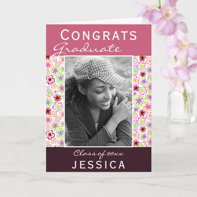 Glückwunsch Graduate Blume Pattern Foto Abschluss Karte (Orchidee)