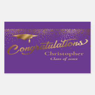 Glückwunsch Graduate Class Gold auf Lila Rechteckiger Aufkleber