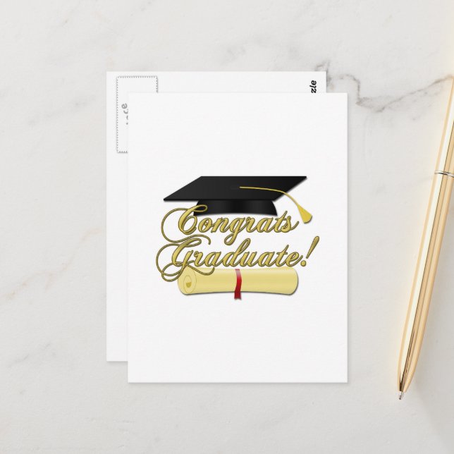 Glückwunsch Graduate Diplom und Abschluss Hut Postkarte (Vorderseite/Rückseite Beispiel)