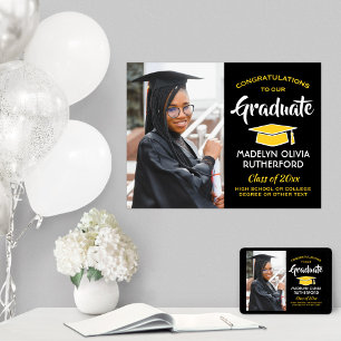 Glückwunsch Graduate Foto Black & Gold Abschluss Poster