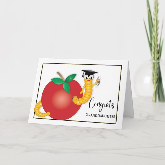 Glückwunsch Graduate Grandtochter Bookworm Diploma Karte (Vorderseite)