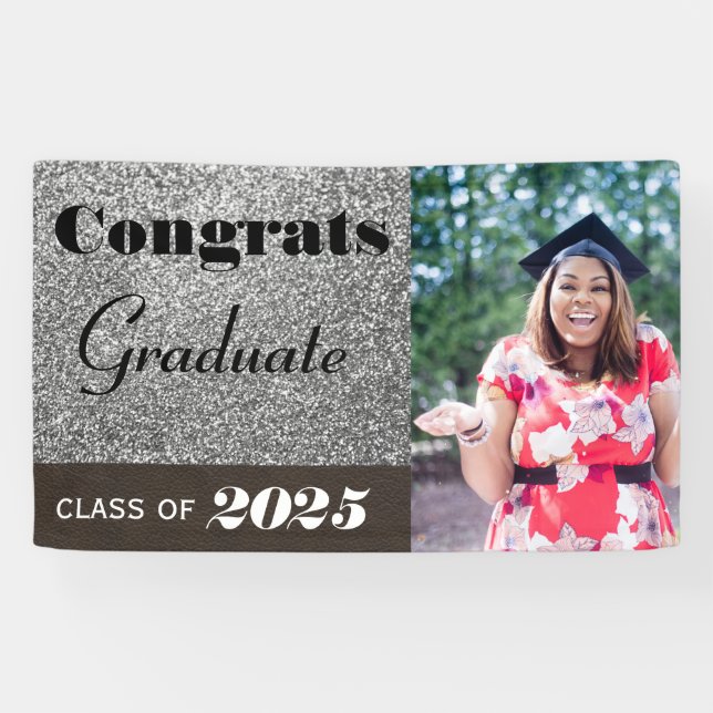 Glückwunsch Graduate Silver Glitzer Banner (Horizontal)