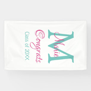 Glückwunsch Graduieren Name monogramm grün pink bl Banner