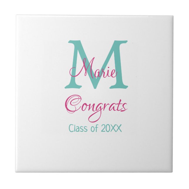 Glückwunsch Graduieren Name monogramm grün pink bl Fliese (Vorderseite)