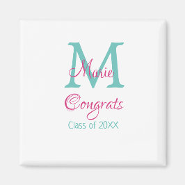 Glückwunsch Graduieren Name monogramm grün pink bl Magnet