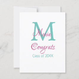 Glückwunsch Graduieren Name monogramm grün pink bl Postkarte