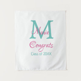 Glückwunsch Graduieren Name monogramm grün pink bl Wandteppich