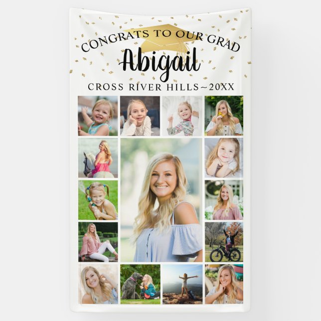 Glückwunsch Grand Black Gold 15 Foto Collage Scrip Banner (Vertikal)