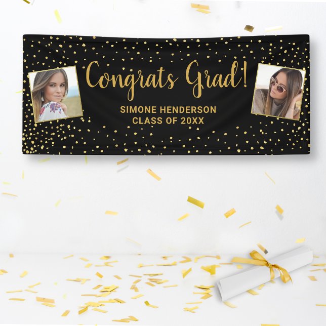 Glückwunsch Grand Black Gold Glitzer 2 Fotos kunde Banner (Von Creator hochgeladen)