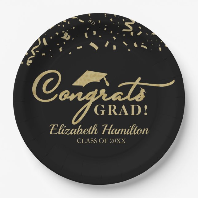 Glückwunsch Grand Gold Script Graduation Party Pappteller (Vorderseite)